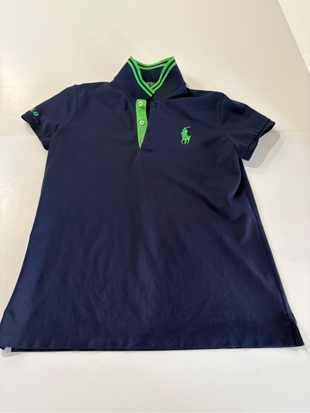 Polo Golf Ralph Lauren Navy Womens Polo with Neon Green Accents - size medium